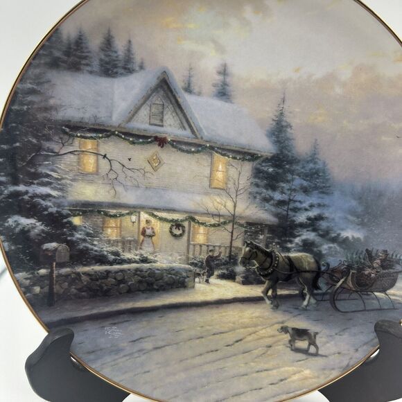 Thomas Kincade “The Best Tradition”#5 Old-Fashioned Christmas 1994 Plate Decor - Picture 2 of 6
